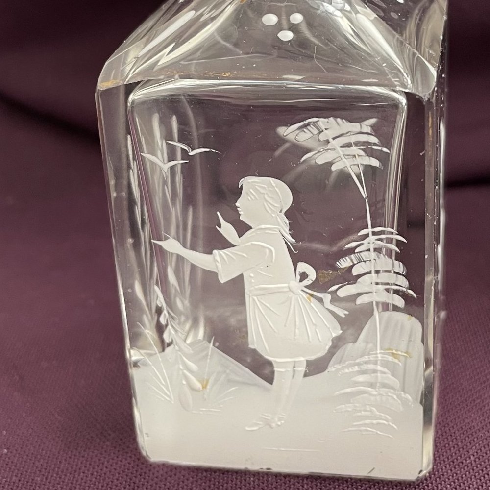 Mary Gregory Antique Victorian Perfume Bottle Cut Glass Stopper